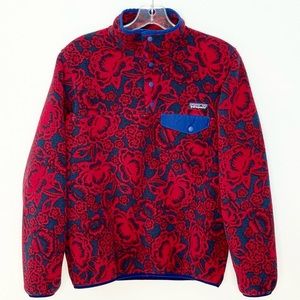 RARE Women's size small Patagonia synchilla red blue LOTUS FLOWER snap t fleece